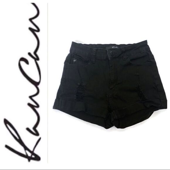 KANCAN BLACK RIPPED CUFFED SHORTS SIZE 5/26 - Picture 4 of 7
